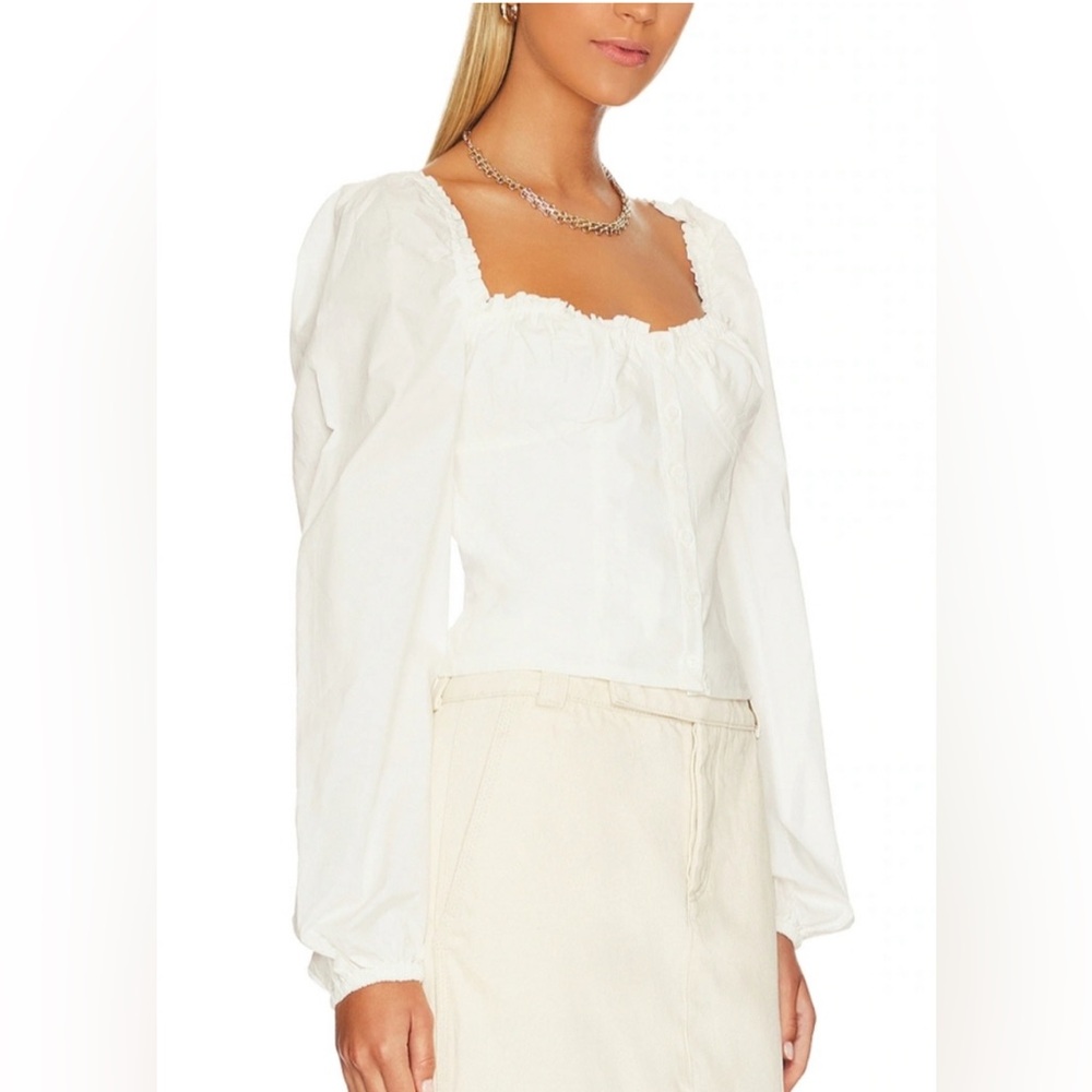 WeWoreWhat Peasant Milkmaid Corset Ruched Cup Blouse Top in Optic White XS